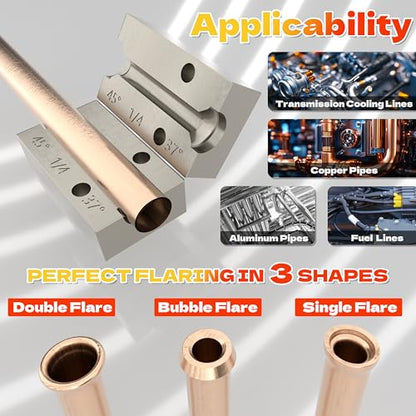 KJE 45 & 37 Degree Brake Line Flaring Tool Kit, Single Bubble Double Brake Flare Tool Kit, Profession Brake Line and Tubing Flaring Tool for 3/16", 1/4", 5/16", 3/8" Tubes - size: 45°&37°