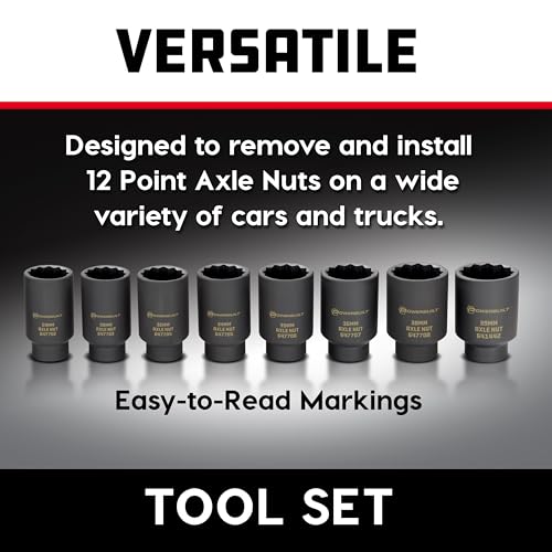 Powerbuilt 8 Piece 1/2-in. Drive Impact Rated Metric Axle Nut Socket Set 12 Point, 29mm-39mm, Heavy Duty Storage Case - 647752 - style: Axle Nut