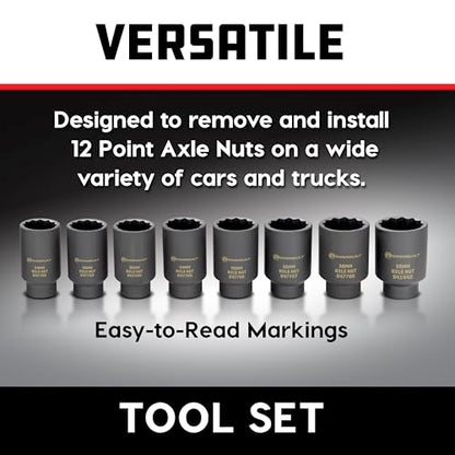 Powerbuilt 8 Piece 1/2-in. Drive Impact Rated Metric Axle Nut Socket Set 12 Point, 29mm-39mm, Heavy Duty Storage Case - 647752 - style: Axle Nut