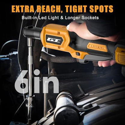 3/8" Cordless Ratchet Wrench, Compatible with DEWALT 20V MAX Battery, 60Ft-Lbs Power Brushless Electric Ratchet Tool Kit Variable Speed with 8 Sockets, 1/4" Adapters, 6" Extension Bar (Tool Only)