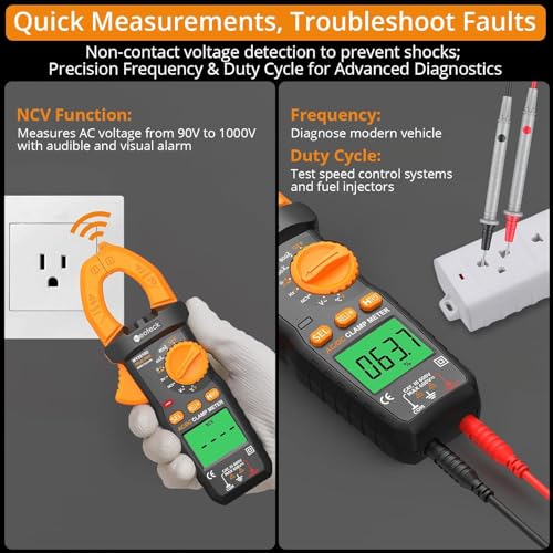 Neoteck Clamp Meter 6000 Counts Clamp Multimeter 800A AC/DC Current&Voltage Multimeter with TRMS Capacitance Continuity Resistance NCV Diode Frequency for Home Electrical,Automobile,Industrial,HVAC - style: Orange,800A AC/DC Current