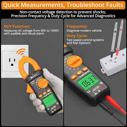 Neoteck Clamp Meter 6000 Counts Clamp Multimeter 800A AC/DC Current&Voltage Multimeter with TRMS Capacitance Continuity Resistance NCV Diode Frequency for Home Electrical,Automobile,Industrial,HVAC - style: Orange,800A AC/DC Current