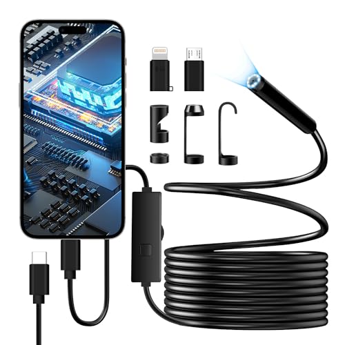 1920P Single Lens Waterproof Endoscope Camera with Light for iOS Android | 8+1 adjustable LED, semi-rigid cord, portable borescope for pipe engine inspection (Single-Lens)