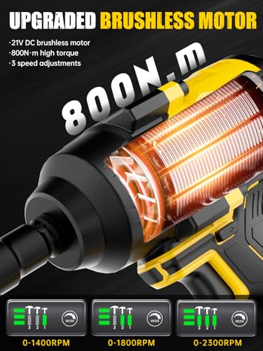 MIKKUPPA 800N.m (600Ft-lbs) Cordless Impact Wrench - 1/2 Power High Torque Battery Impact Gun, 2x 4.0Ah Battery, Fast Charger, 4 Sockets, 6 Screws Impact Gun for Wheel Lug Nuts