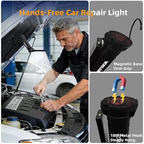 Tool Fathers Day Dad Gifts for Men Him Husband, LED Rechargeable Work Light for Mechanic with Magnetic Base Hook, Grill Light Inspection Flashlight 5 Modes 360° Rotate Car Repair Emergency Birthday - color: Black