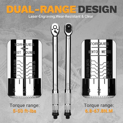 DEKOPRO Torque Wrench 3/8 Inch Drive Click, 5-50 Ft-Lb/6.8-67.8 Nm Torque Wrench, ±3% High Precision, 72 Tooth Torque Wrenches with Dual-Direction Adjustable for Bike Motorcycle and Car Repair - size: 3/8 Inch (5-50 ft.-lb.)