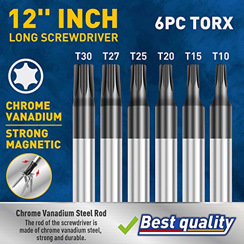 Amartisan 6-Piece Extra Long Torx Screwdrivers Set, length 12''(300mm) T10 - T30, Long Long star Screwdrivers Set - style: Long Torx Screwdrivers
