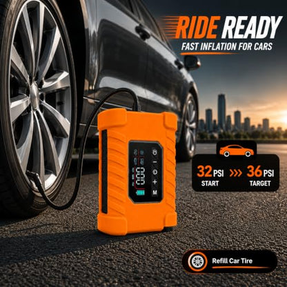140 PSI Portable Tire Inflator for Cars, Motorcycles, Bikes & Balls | Portable Air Pump with Digital Pressure Gauge, Auto Shut-Off, Bright LED Light & Rechargeable Battery