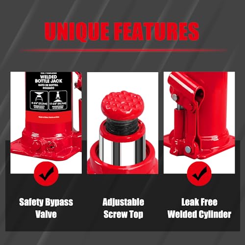 Jack Boss Bottle Jack 10 Ton (20,000 LBs) Hydraulic Car Jack, Fit for Auto Truck Repair and House Lift, Red - size: 10 TON