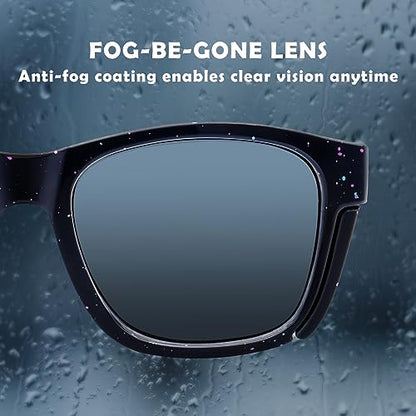 UKNOW Safety Glasses - Anti Fog Lenses - Eye Protection with Side Shields - ANSI Z87.1 Protective Eyewear - UV Protection - color: Black With Blue & Pink Splatters