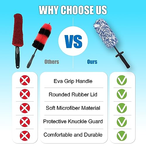 Car Cleaning Rim Cleaner Wheel Cleaning Brush, Metal Free Soft Synthetic Wool Car Brush, Highly Water Absorption Wheel Wash Brushes (Rim Brush) - color: Blue White