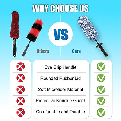 Car Cleaning Rim Cleaner Wheel Cleaning Brush, Metal Free Soft Synthetic Wool Car Brush, Highly Water Absorption Wheel Wash Brushes (Rim Brush) - color: Blue White