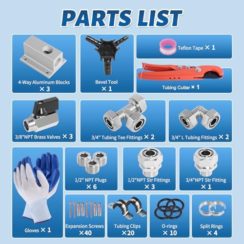 Shop Air Line Kit 3/4” 100FT Compressed Air Piping System HDPE-Aluminum-HDPE Air Tubing with 4-Way Aluminum Blocks Brass Valves Air Piping Fittings Kit Air Compressor Accessories for Garage - size: 3/4" OD 100FT