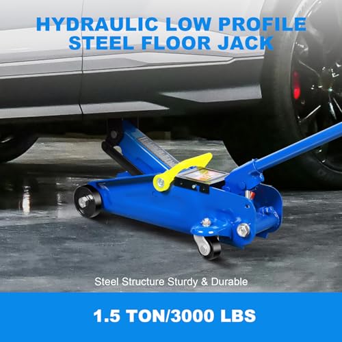 Jack Boss Floor Jack 1.5 Ton (3,000 LBs) Hydraulic Car Jack, Lifting Range from 5.1 Inch to 12.6 Inch, Fits Sedans Automotive Blue - color: Blue, size: 1.5 Ton Sedan