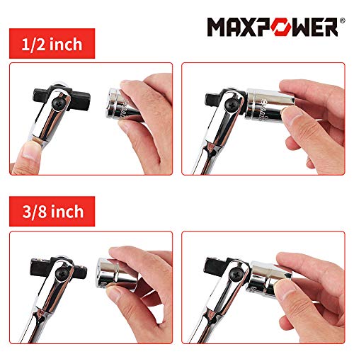 MAXPOWER 18-inch Breaker Bar Dual drive 1/2" and 3/8", Flex Handle for Breaks Loose Fasteners, Cr-V Steel, 360-degree Rotating, Comforable Grips Handle - size: 18 inch Dual Drive 3/8"+1/2" Phosphated