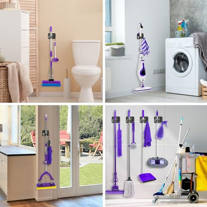Broom Holder Wall Mount Rack, 304 Stainless Steel Mop and Tool Organizer | Drill-Mounted Gripper Rack Holds Brooms, Mops and Garden Tools Safely in the Laundry Room, Kitchen, Garage, Garden and Shed - color: Black-Silver