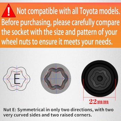E-Wheel Locking Nut Key Compatible with Toyota, Lexus, Tacoma | Wheel Lock Nut Socket Adapter, Anti-Theft Lug Nut Removal Tool, Anti-Theft Screw Remover, Repair Tool, Tyre Fitting, garage - size: Socket E