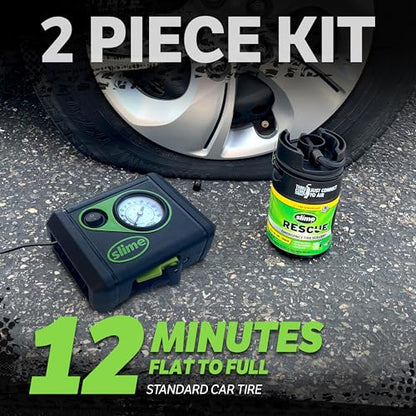 Slime 50138 Flat Tire Puncture Repair, Smart Spair Plus, Emergency Kit for Car Tires, Includes Sealant and Tire Inflator Pump, Suitable for Cars and Other Highway Vehicles, 12 Min Fix - size: Car/Trailer, style: Smart Spair Plus