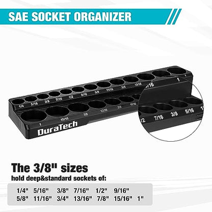 DURATECH Magnetic Socket Organizer, 3/8" SAE Socket Tray Holds 26 Pieces Standard & Deep Size Sockets, Magnetic Sockets Holder(Socket Not Included) - size: 3/8" DR, SAE