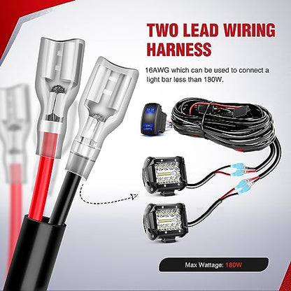 Nilight 16AWG LED POD Lights Wiring Harness Kit LED Light Bar 12V 5Pin Rocker Switch Laser On Off Waterproof Toggle Switch Power Relay Blade Fuse-2 Leads, 2 Years Warranty, Black - style: LED POD Lights Wiring-2 Leads
