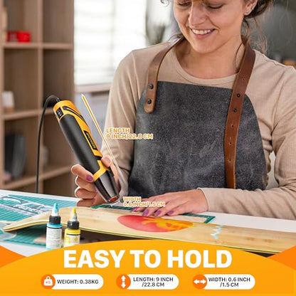 SEEKONE Mini Heat Gun, 350W 2-Temp Settings 500℉ & 842℉（260℃& 450℃） Fast Heat Hot Air Gun Tool with Reflector Nozzle and 4.9Ft Long Cable Overload Protection for Crafting, Vinyl Wrap and Shrink Tubing - color: Yellow