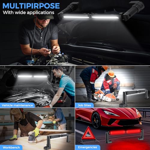 Rechargeable Magnetic Light, 2-in-1 LED Work Light Bar, 5000mAh Battery, Foldable & Built-in Clips, 3200 Lumens Underhood Work Lights for Mechanics, Automotive Repair, Inspection, Garage, Emergency