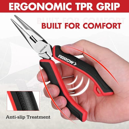 ARROW Needle Nose Pliers, 6-inch Long Nose Cutting Pliers with Wire Cutter, Comfortable TPR Handle, High Carbon Steel, High Leverage Diagonal Design - size: 6 Inch