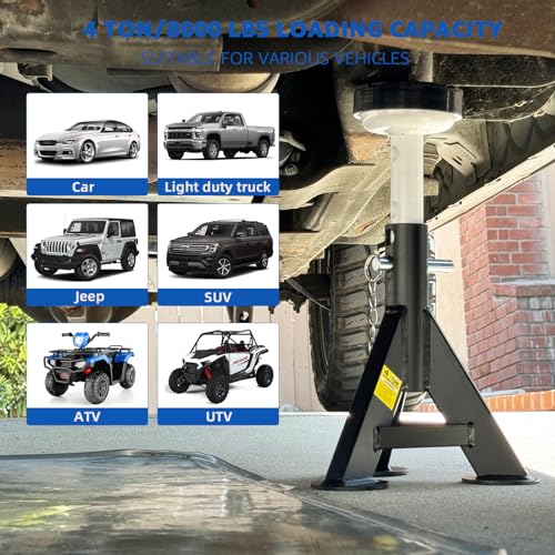 HKTE 4 Ton Jack Stands, Automotive Jack Stands with Flat Rubber Saddle & Security Locking Pins, Adjustable Vehicle Support for Cars SUVs Light Trucks, 2 Pack - color: JACK STANDS 8000LB