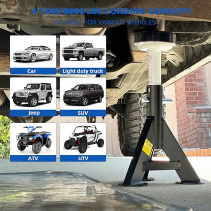 HKTE 4 Ton Jack Stands, Automotive Jack Stands with Flat Rubber Saddle & Security Locking Pins, Adjustable Vehicle Support for Cars SUVs Light Trucks, 2 Pack - color: JACK STANDS 8000LB