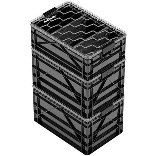 SIDIO Pro Pack, HD Stackable Storage Bins with Lids & Dividers, Black | Includes 2 full-size & 1 half-size crates, lids & dividers, durable organizer for home, garage & outdoor use, USA made - color: Black
