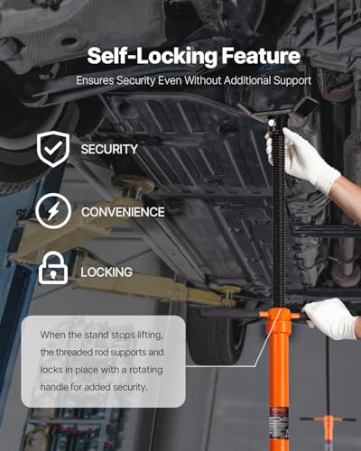VEVOR Underhoist Support Stand 3/4 Ton Capacity Under Hoist Jack Stand | Lifting from 51.97" to 80", Bearing Mounted Spin Handle, with Two Wheels & Foot Pedal, Support Vehicle Components