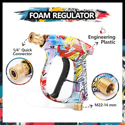 Pressure Washer Short Gun 4000 PSI High Pressure Power Washer Gun with M22-14mm Inlet and 1/4 Inch Quick Connector Heavy Duty Spray Gun for Foam Cannon Car Wash - color: Graffiti-Gun Only