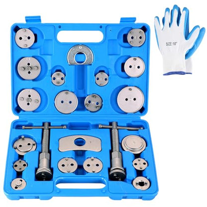 Universal Heavy-Duty Disc Brake Caliper Tool Kit | 24pcs Wind Back Tool Set for Brake Pad Replacement, Brake Caliper Compression Tool Fits most Vehicles (Blue) - color: Blue