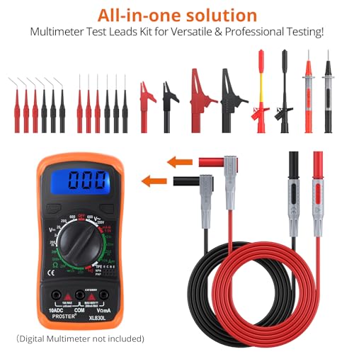 Proster Multimeter Test Leads Kit 26pcs - Multi Testers Replacement Test Leads with Alligator Clips Test Probe Spring Test Hook Test Prods Storage Bag Electric Tester Leads for Multimeter Tester - style: Test Leads 26pcs