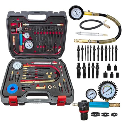 Professional 46-Piece Diesel & Petrol Engine Compression and Leak Down Tester Kit | Dual Gauge Diagnostic Tool for HDI, TDCi, Pumpe Duse Engines | Automotive Cylinder Leak Maintenance Test