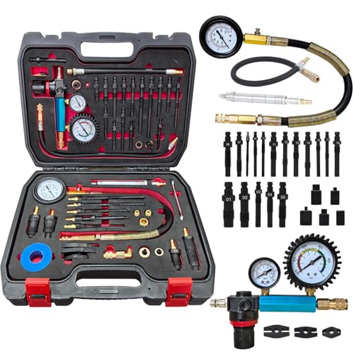 Professional 46-Piece Diesel & Petrol Engine Compression and Leak Down Tester Kit | Dual Gauge Diagnostic Tool for HDI, TDCi, Pumpe Duse Engines | Automotive Cylinder Leak Maintenance Test
