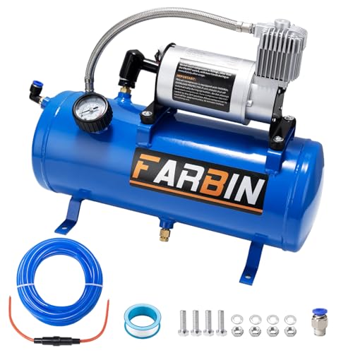 FARBIN 150 PSI 1.6gal Air Compressor with Air Tank 12V Air Pump for Train Horn, Air Horn, Inflating Tires, Air Mattresses (1.6 gal Blue Air Compressor) - color: Blue