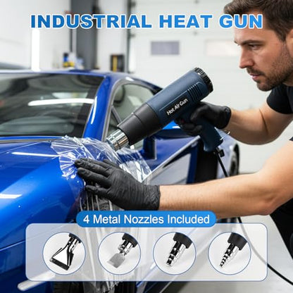 Heat Gun for Crafting, 1800W Handed Hot Air Gun 122°F-1202°F, 5.25FT Ultra-Long Cable Portable Heat Gun with Stand and Power Cord for Shrinking Wrapping PVC, DIY Embossing and Drying Paint (Black)