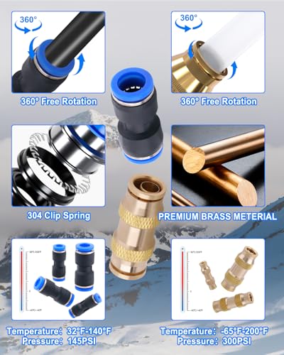 3/8" DOT Air Line Kit, 32.8FT(10M) SAE J844 PA Nylon Air Hose Tubing with Cutter and Teflon Tape, 3/8 Air Hose with Push to Connect Fittings for Air Bags Suspension or Air Brake System(32PCS) - size: 32 PCS