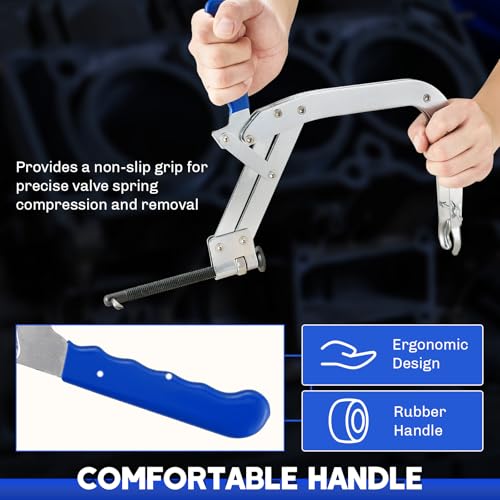 Universal 8-inch Valve Spring Compressor Tool | Automotive Engine Valve Spring Removal Tool Compatible with Small and Medium OHV Engines, Includes Replaceable Clamps