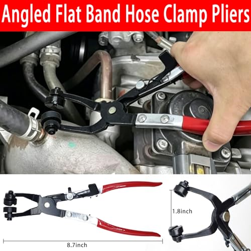 5 Pcs Hose Clamp Pliers Set, Automotive Long Reach Hose Clamp Removal Tool, 27" Flexible Wire Spring, Swivel Jaw Flat Band Plier, Hose Remover, Clic-R Collar Plier for Fuel Oil Water Hose