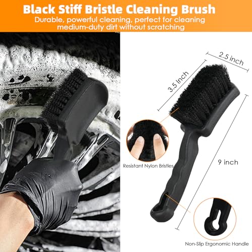 BRUSH FAMILY 6PCS Car Rim Brushes for Cleaning Wheels Set | Car Detailing Cleaning Wash Brush, Stiff-Bristle Rim Brush with Tire Shine Applicator Pad for Cars SUV Tire RVs Trucks Wheel