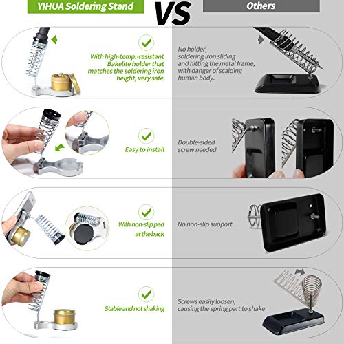 YIHUA 947-III Soldering Iron Kit with Temperature Stabilization, On-off Switch, 60W Portable Soldering Iron Kit with Holder, Tip Cleaner, Cleaning Sponge, 110V US Plug - style: Basic Style - Analog Irontal Iron Kit