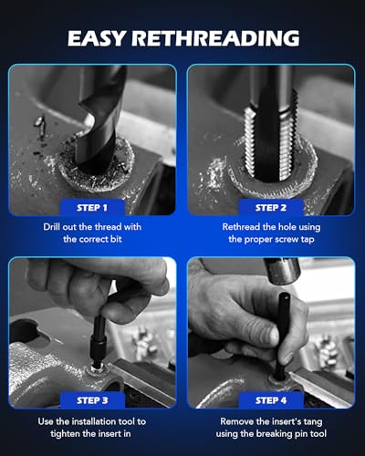 Orion Motor Tech 172pc Thread Repair Kit, SAE Thread Restorer Kit with HSS Drill Bits Taps Inserts Breakoff Installation Tools, Auto Rethreading Restorer Tool Kit in 1/4" 5/16" 3/8" 7/16" 1/2" - size: SAE Set