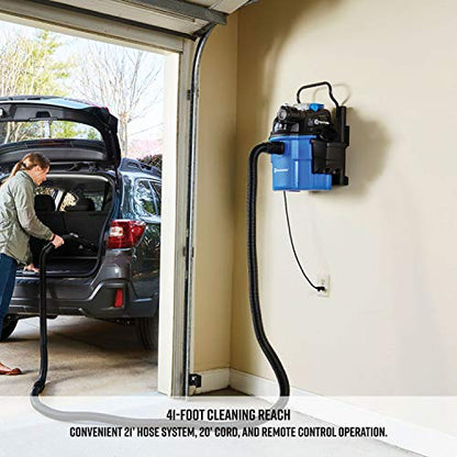 Vacmaster VWM510 5-Gallon 5 Peak HP Remote Control Wall Mount Wet/Dry Shop Vacuum , Blue