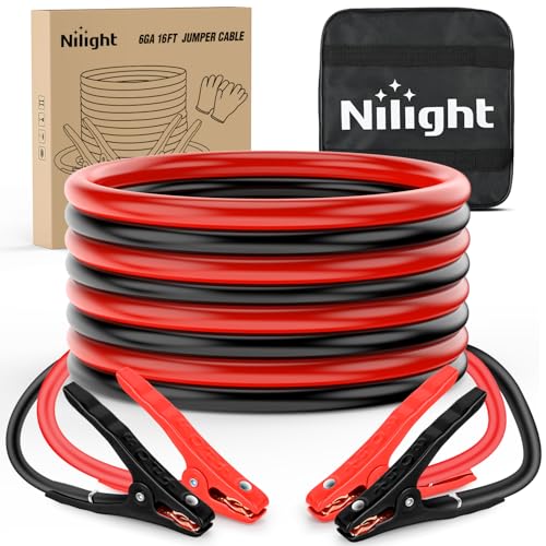 Nilight 6 Gauge 16FT 450A Car Battery Jumper Cables Kit | Booster Jump Start Cable with Storage Bag for Jump Starting Dead or Weak Batteries for Pickup Vans SUV Sedan Motorcycle - size: 6 Guage 16 FT