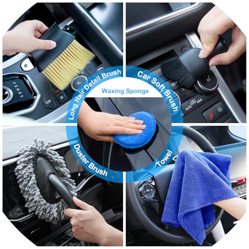 Car Detailing Kit, Car Detailing Brush Set, Bendable Car Wheel Rim Cleaner Brush Set, Car Detailing Brushes, Car Wash Cleaning Tools Kit for Interior, Exterior, Wheels, Blue