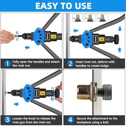 AKKTOL Rivet Nut Tool kit, 16" Rivnut Tool Kit with 15 Metric and SAE Mandrels, 125-PCS Rivet Nut Assortment Kit, Rugged Carrying Case, Ideal for Sheet Metal & Automotive Work
