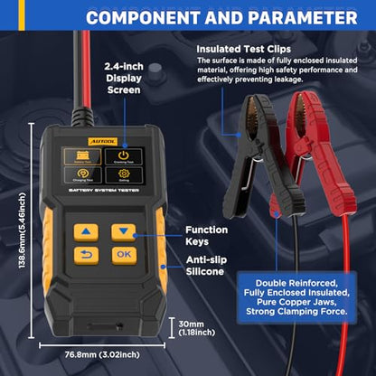 AUTOOL Car Battery Tester 12V 24V Battery Load Tester 30-2000 CCA Automotive Battery Tester, Cranking Charging System Analyzer, Color Screen Data Review Reverse Polarity Protection