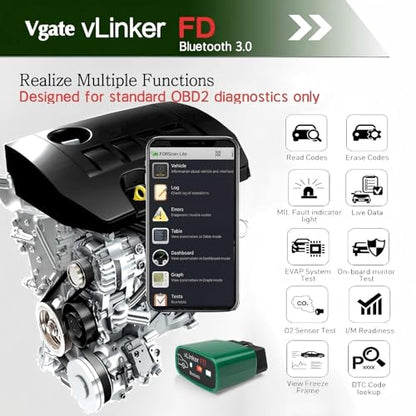 Vgate vLinker FD OBD2 Bluetooth Car Code Reader, OBD2 Diagnostic Scanner for Android & Windows - size: FD BT3.0 - Android & Windows
